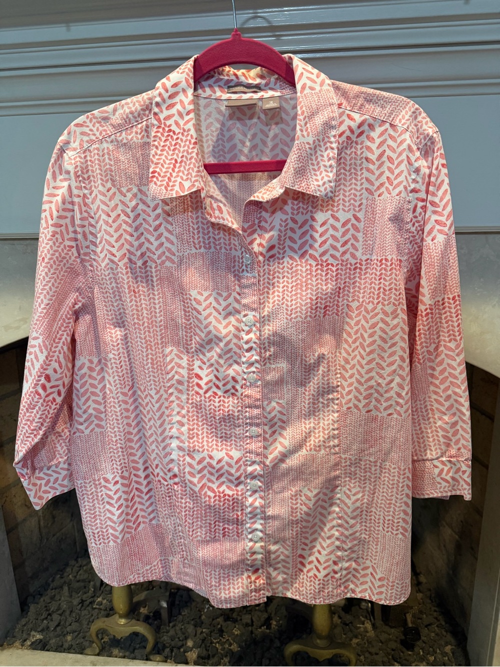 Chico's Pink Patterned Button-Down 3/4 Sleeve Shirt size XL